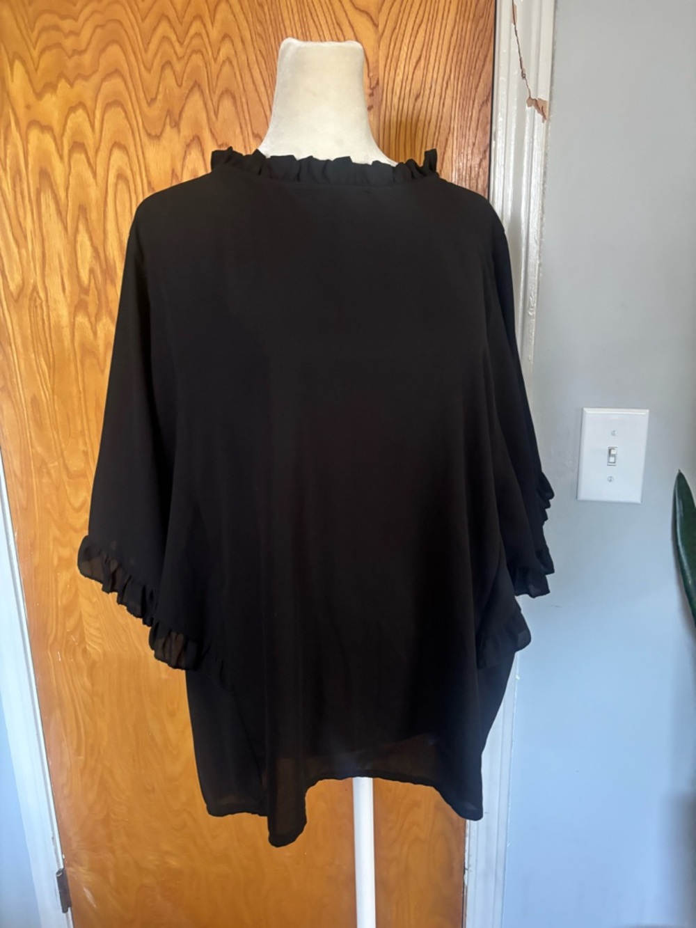 Boohoo Plus Black Ruffle Neck & Sleeve Blouse